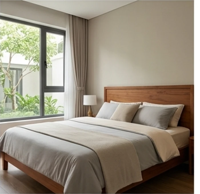 Phòng ngủ yên bình bố trí đầu giường tựa tường hướng Tây Bắc cho nữ mạng cung Càn Kim