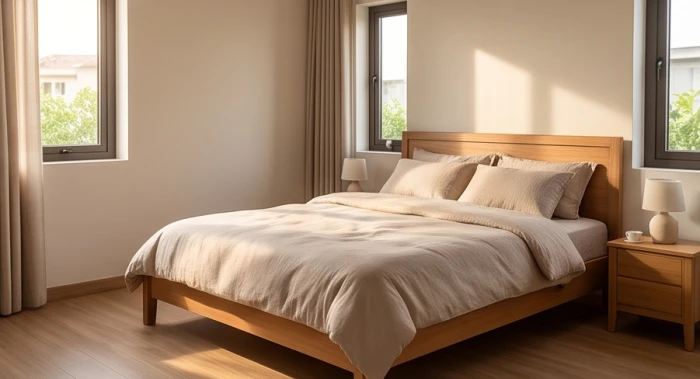 Phòng ngủ người cao tuổi với đầu giường kê tựa vững chắc quay về hướng Thiên Y hỗ trợ sức khỏe