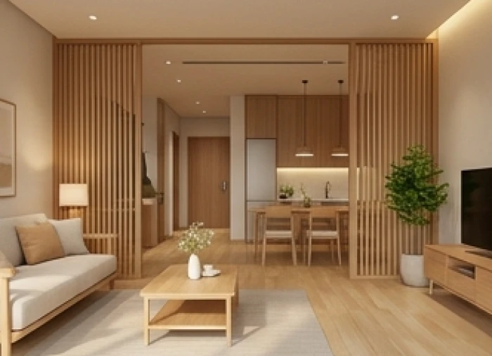 Không gian nội thất phòng sinh hoạt chung sắp xếp ngăn nắp hóa giải trường khí Lục Sát và Họa Hại cho gia đình Kỷ Mão 1999