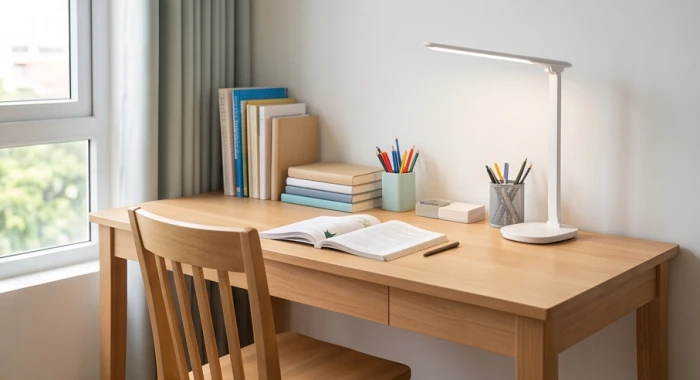 Bàn học chuẩn phong thủy tựa lưng vào tường vững chắc và đón ánh sáng tự nhiên dành cho sĩ tử tuổi Canh Dần 2010