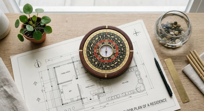 La bàn phong thủy và bản vẽ nhà giúp gia chủ tìm hiểu hướng lục sát là gì để chủ động hóa giải sát khí