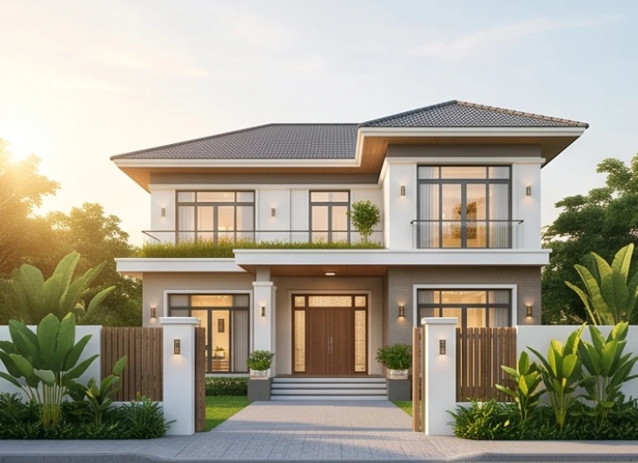 Mặt tiền ngôi nhà hướng Đông ban mai mang lại sinh khí cát đại cho nữ gia chủ tuổi Ất Sửu 1985