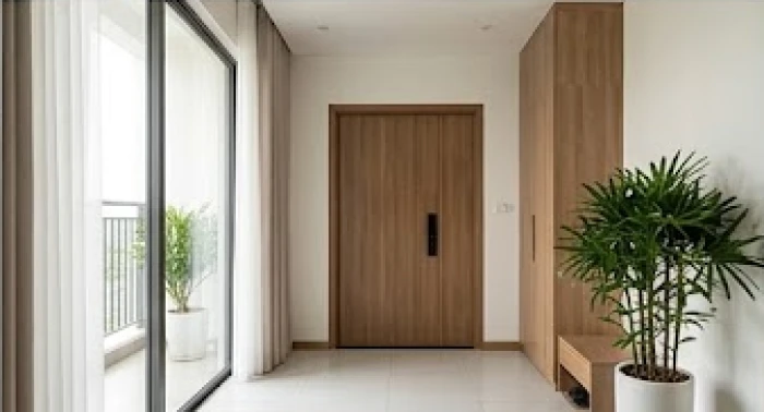 Khu vực sảnh vào căn hộ chung cư hướng Đông Bắc bố trí gọn gàng ngập tràn ánh sáng tự nhiên