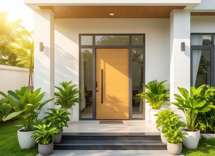 Cửa chính ngôi nhà mở về hướng Đông Nam đón nắng sớm mang lại cát khí tự nhiên cho nữ mạng cung Khảm