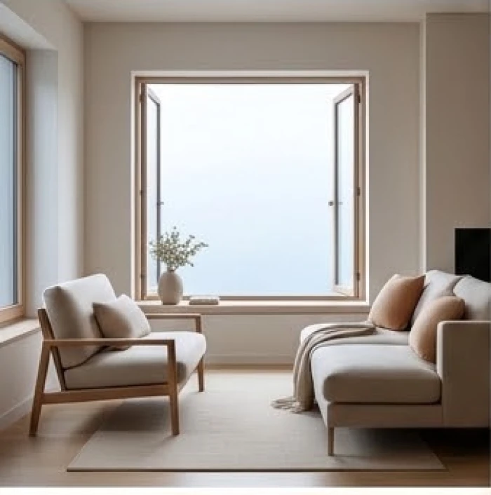Cửa sổ lớn phòng khách đón ánh sáng dịu nhẹ từ hướng Bắc mang lại năng lượng tích cực cho nữ mạng tuổi Đinh Hợi
