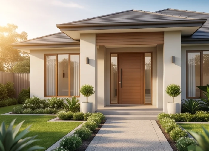 Cổng chính và sân vườn ngôi nhà hướng Tây đón ánh sáng rực rỡ hợp phong thủy cho nữ gia chủ tuổi Quý Sửu cung Càn