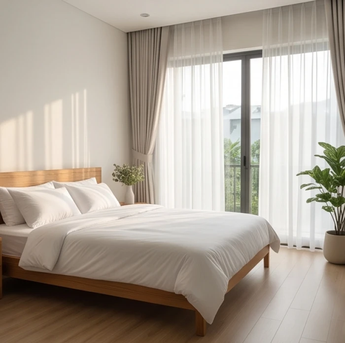 Không gian phòng ngủ thanh bình với giường hướng Đông Nam thích hợp cho nữ mạng tuổi Giáp Thân