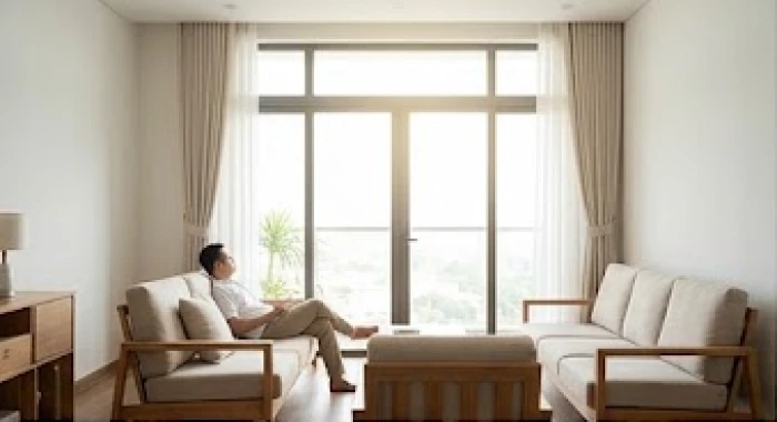Ngôi nhà hướng Nam đón ánh sáng tự nhiên thể hiện sự tương hợp giữa mặt bằng kiến trúc và cung mệnh gia chủ