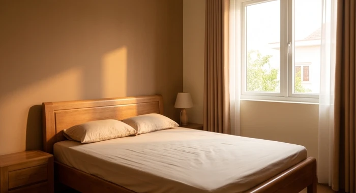 Phòng ngủ yên tĩnh với giường tựa vững vào tường hướng về cung Thiên Y giúp cải thiện giấc ngủ người cao tuổi