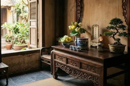 Không gian phòng thờ truyền thống Việt Nam thanh tịnh giúp gia chủ hiểu rõ hướng phục vị là gì