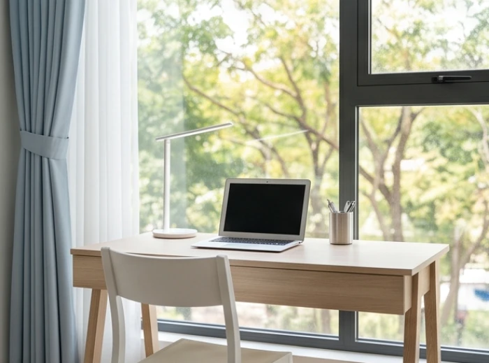 Bàn học quay ra không gian thoáng đãng đón hướng Sinh Khí giúp kích thích tư duy logic và sự nhạy bén