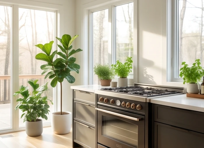 Gian bếp tràn ngập ánh sáng tự nhiên với hướng bếp hợp tuổi tỵ quay về cung Sinh Khí cát lành