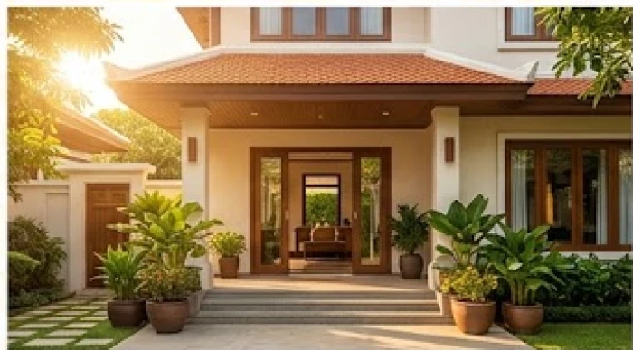 Mặt tiền ngôi nhà hướng Tây Bắc đón nắng sớm trong lành đem lại dòng năng lượng sinh khí cát lợi