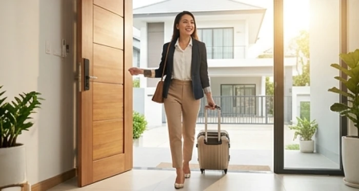Người phụ nữ Đinh Sửu chuẩn bị hành lý xuất hành bước đi về hướng Nam để đón cát khí và may mắn công việc