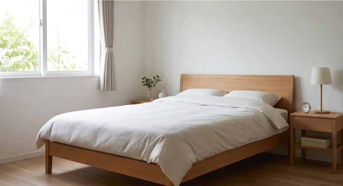 Đầu giường ngủ được kê áp vững chắc vào bức tường đặc trong phòng ngủ học sinh để đảm bảo giấc ngủ sâu