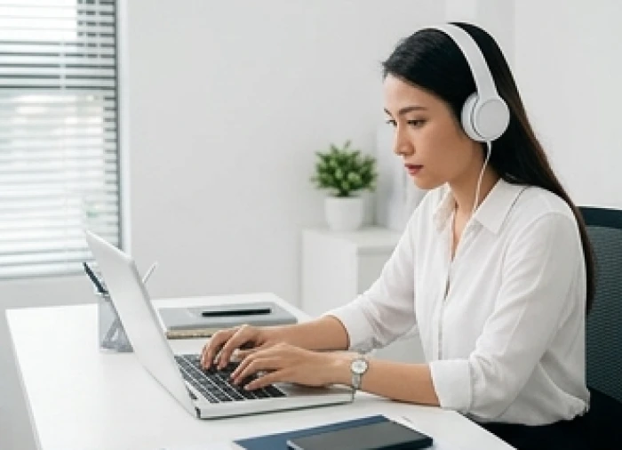 Người phụ nữ làm việc sâu không bị xao nhãng bởi môi trường xung quanh