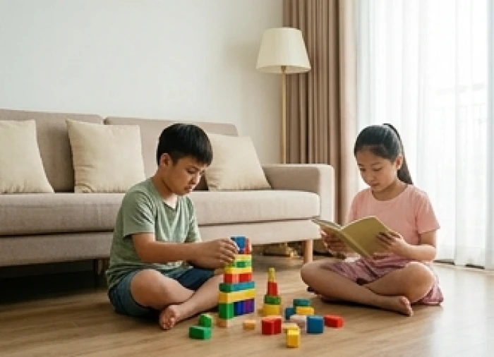Bé trai hành động nhanh nhẹn bên cạnh bé gái quan sát tinh tế thể hiện rõ sự khác biệt cung mệnh tuổi Đinh Dậu