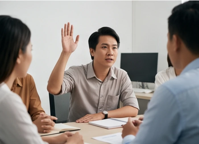 Một người vội vàng ngắt lời đồng nghiệp ngay khi cuộc tranh luận vừa mới bắt đầu