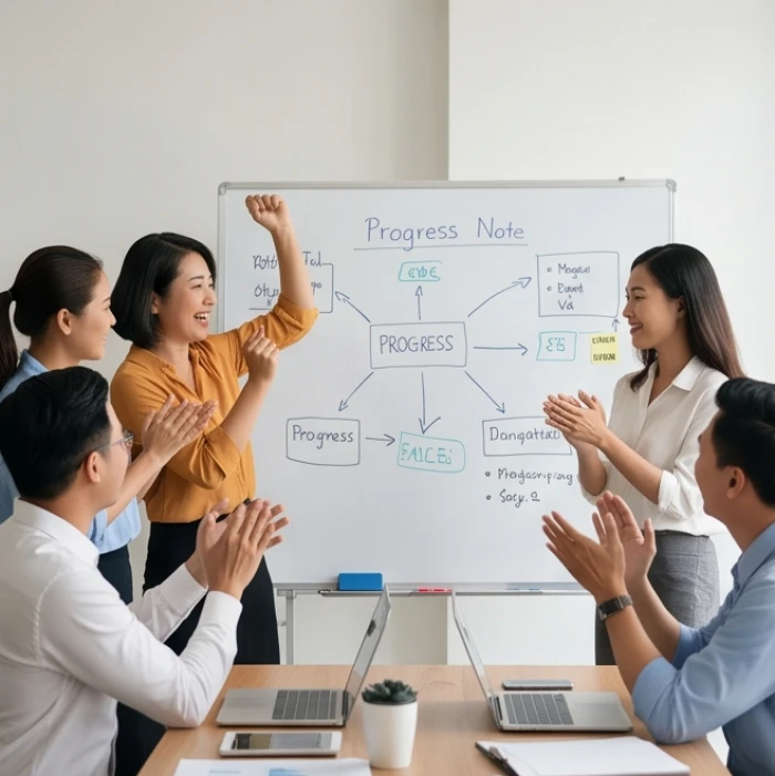 Cuộc họp đánh giá tiến độ ngắn hạn giúp duy trì sự hứng khởi và ngăn ngừa thói quen cả thèm chóng chán của tuổi ngọ