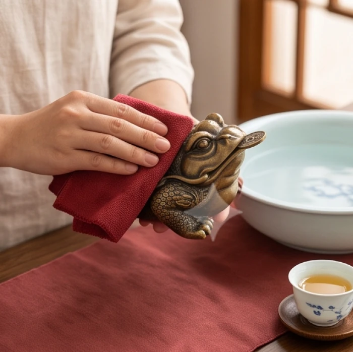 Quy trình ngâm tượng thiềm thừ trong chậu nước âm dương sạch và điểm nhãn bằng cọ với nước trà