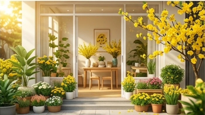 Không gian cửa hàng khai trương khang trang với hoa tươi đâm chồi nảy lộc đón nhận may mắn đầu năm