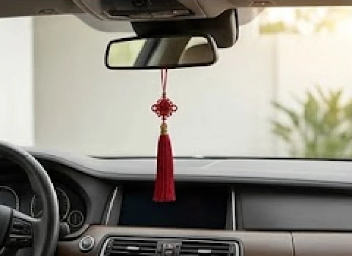 Khánh treo xe ô tô có tua rua màu đỏ thuộc hành Hỏa giúp hóa giải màu xe tương khắc cho tuổi Hợi