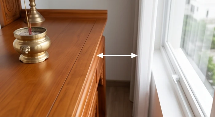 Bàn thờ gia tiên đặt cách mép cửa sổ tối thiểu 50cm giữ sự tĩnh lặng và trang nghiêm