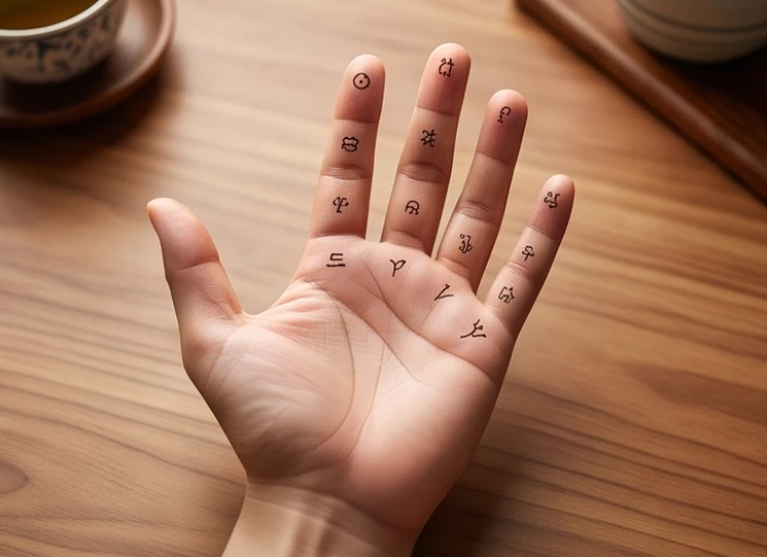 Sơ đồ lòng bàn tay trái xác định chính xác bốn vị trí khởi điểm Trường Sinh của các Ngũ hành cục