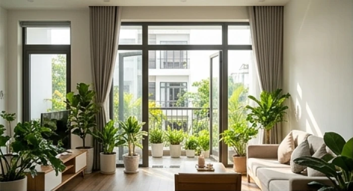 Phòng khách thiết kế mở với nhiều ánh sáng tự nhiên giúp ngôi nhà đón nhận trọn vẹn luồng sinh khí