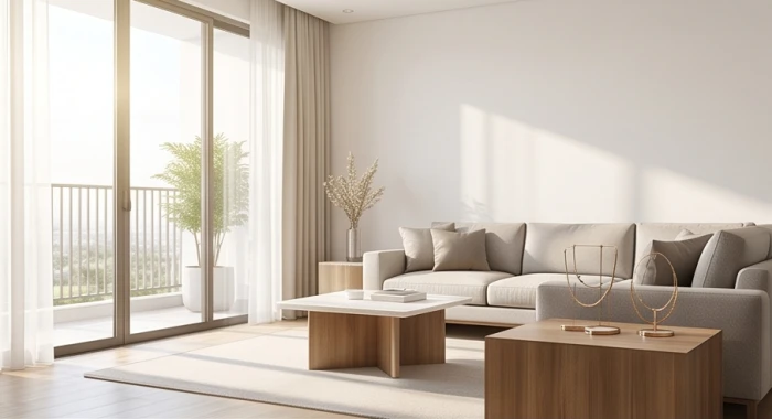 Góc phòng khách ngập tràn ánh sáng tự nhiên với nội thất tinh tế phù hợp với nạp âm Thoa Xuyến Kim
