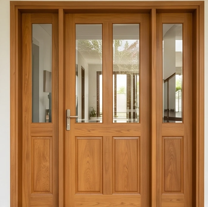Cửa chính bốn cánh bằng gỗ tự nhiên đạt chuẩn kích thước thông thủy thước Lỗ Ban 52,2 cm