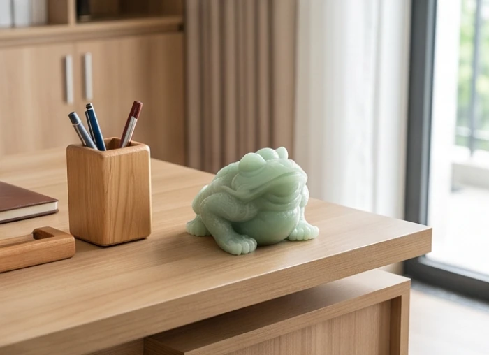 Tượng thiềm thừ cỡ nhỏ dưới 15cm gọn gàng trên mặt bàn làm việc giúp tiết kiệm diện tích