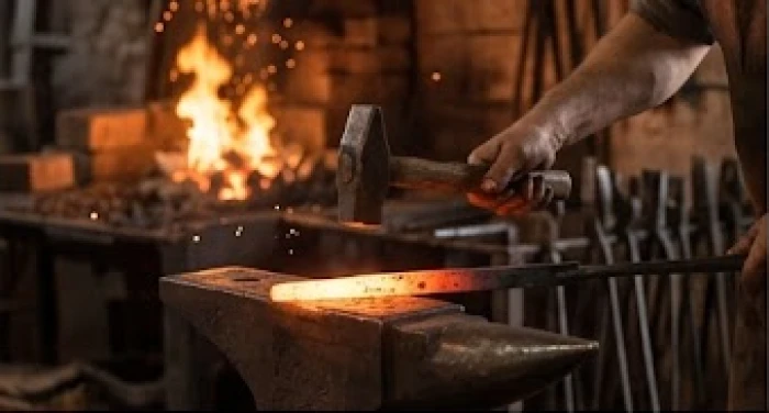 Quá trình nung nóng kim loại trong lò lửa đại diện cho nạp âm Kiếm Phong Kim được tôi luyện