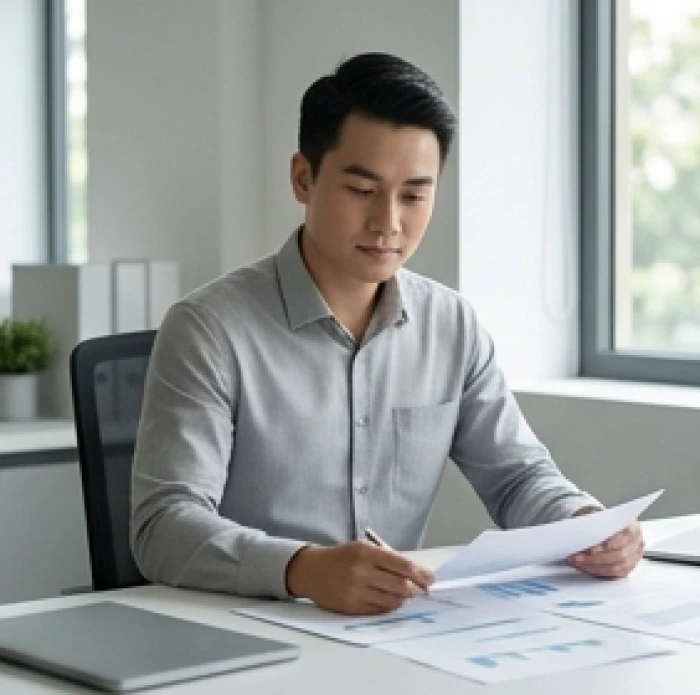 Chàng trai Bính Tý giữ phong thái điềm tĩnh và trầm tư khi đối mặt với áp lực căng thẳng trong không gian làm việc