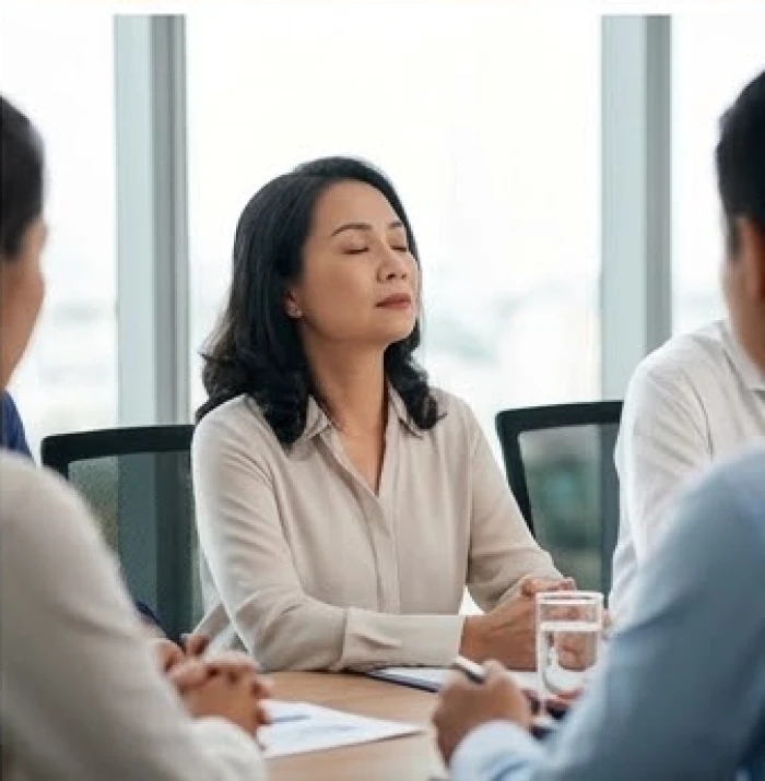 Kỹ năng tạm dừng và hít thở sâu giúp nhà quản lý duy trì sự điềm tĩnh trong cuộc họp căng thẳng