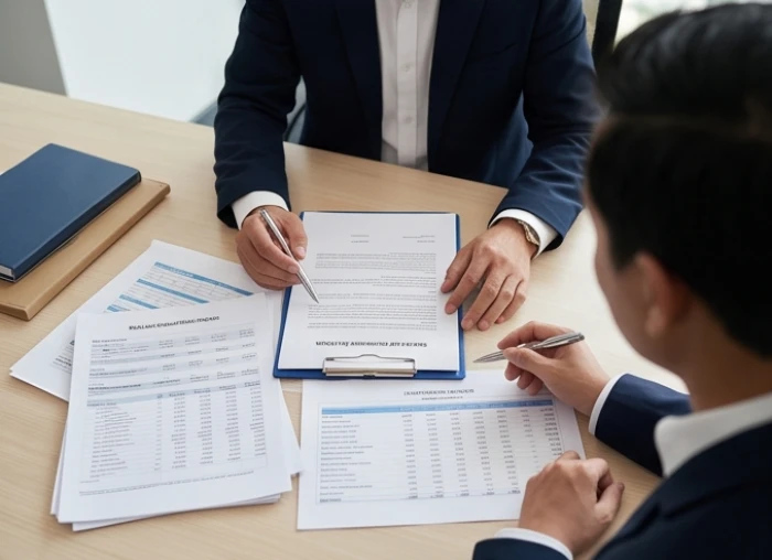 Chuyên gia tài chính đối soát báo cáo kiểm toán độc lập và hợp đồng phân chia vốn kinh doanh