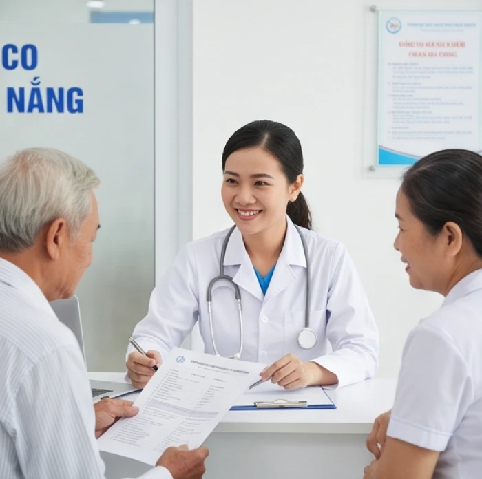 Bác sĩ đang tiến hành tư vấn và kiểm tra sức khỏe tổng quát cho một bệnh nhân tại cơ sở y tế uy tín