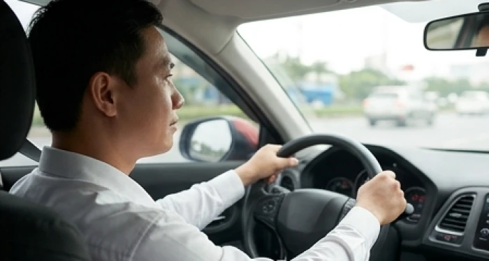 Người lái xe giữ tâm thế tập trung và bình tĩnh khi di chuyển trên đường trong năm hạn