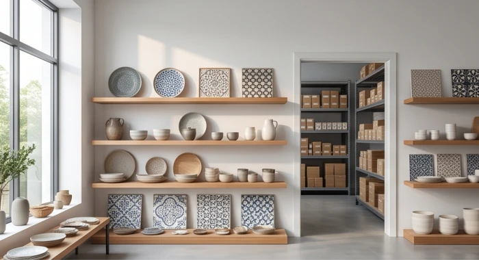 Showroom gốm sứ và vật liệu xây dựng được sắp xếp ngăn nắp của doanh nghiệp tuổi Bính Thìn