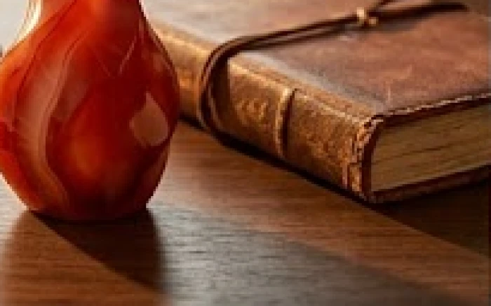 Biểu tượng ngọn lửa phong thủy rực rỡ được đặt cạnh sổ kế toán và máy tính trên bàn làm việc cá nhân