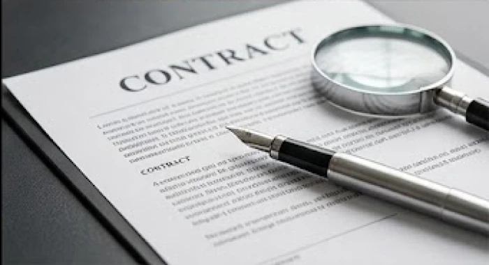 Hành động kiểm tra cẩn thận từng điều khoản trên hợp đồng pháp lý trước khi đặt bút ký