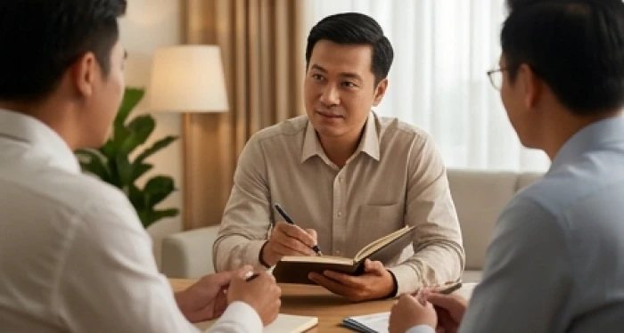 Lãnh đạo tuổi Sửu 1985 lắng nghe và ghi chép ý kiến phản biện vào sổ tay với thái độ cởi mở