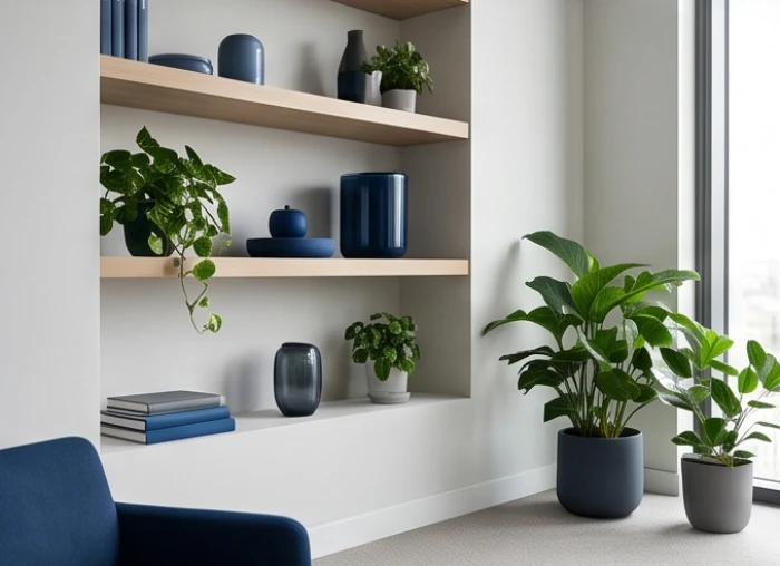 Góc làm việc của người tuổi Kỷ Tỵ được bố trí gam màu xanh biển để thu hút tài lộc