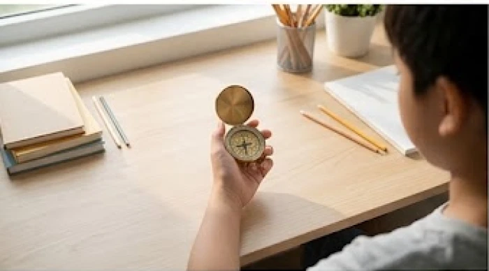 Đo hướng bàn học bằng la bàn từ tâm phòng để xác định chuẩn cung vị cho trẻ Nhâm Thìn 2012