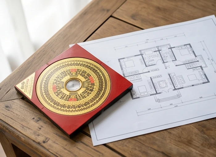 Bản vẽ mặt bằng kết hợp la bàn phong thủy định hướng nhà cửa