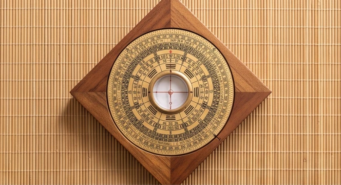 La bàn phong thủy chỉ ra bốn hướng chính tương ứng với bốn con giáp trong nhóm Tý Ngọ Mão Dậu
