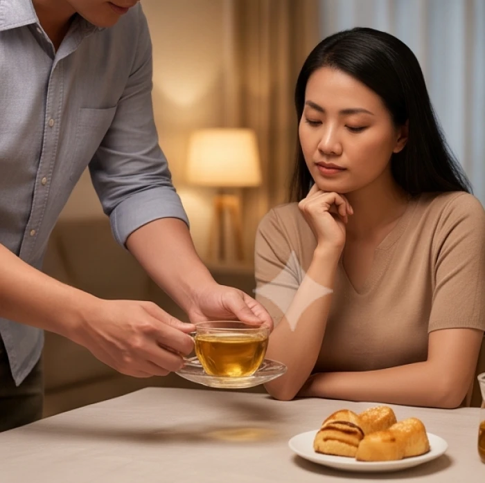 Hành động quan tâm thực tế như tự tay pha trà giúp xoa dịu sự tổn thương của phụ nữ tuổi Dậu hiệu quả