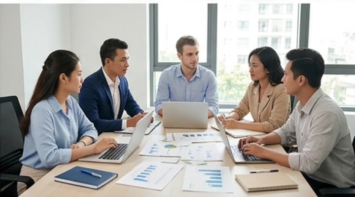 Nhóm làm việc công sở giải quyết bất đồng và phân chia khối lượng dự án cho người tuổi Canh Thìn 2000