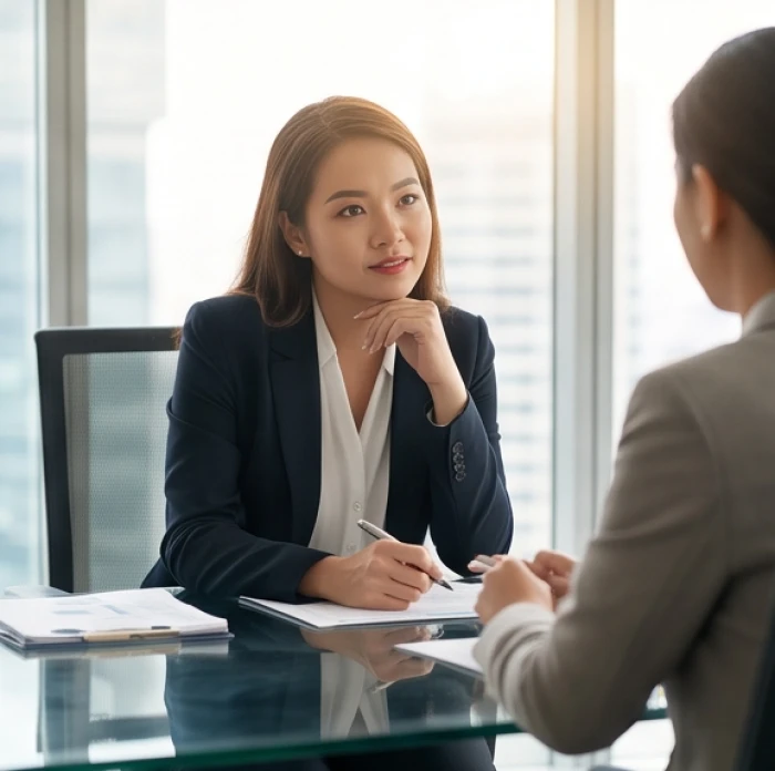 Phụ nữ tuổi Dần chăm chú lắng nghe và ghi nhận quan điểm của đối tác trong buổi trao đổi công việc