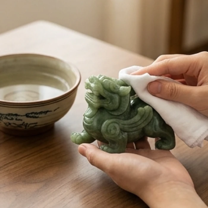 Bước dùng khăn bông sạch và nước âm dương để thanh tẩy tỳ hưu trước nghi thức điểm nhãn